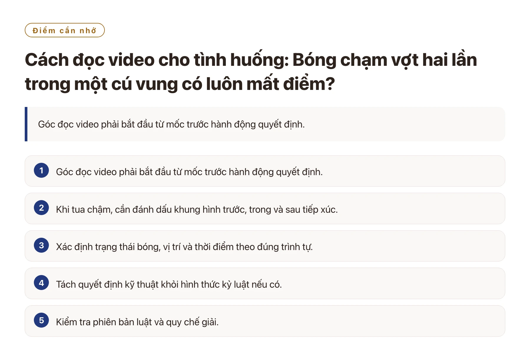 Cách đọc video cho tình huống: Bóng chạm vợt hai lần trong một cú vung có luôn mất điểm?——全文要点速览